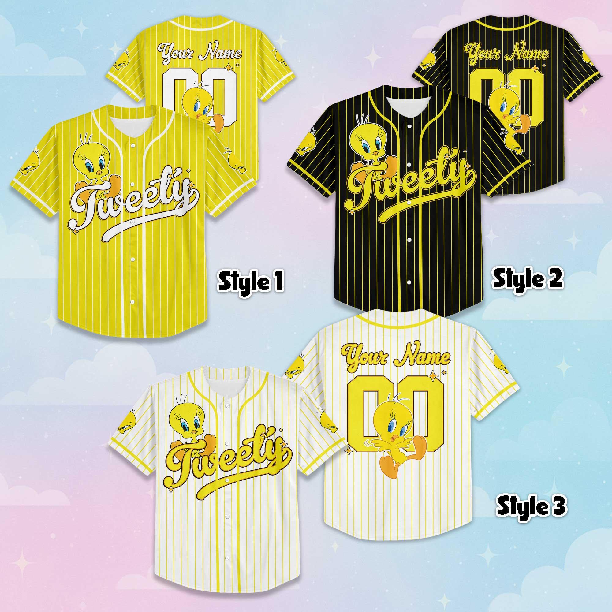 Custom Tweety Bird Baseball Jersey, Personalize Looney Tunes Jersey, Family Matching Outfit