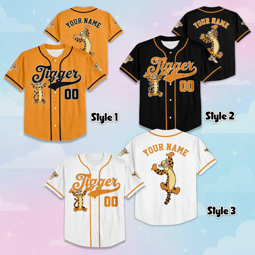 Personalized Tigger Baseball Jersey, Custom Disney Winnie the Pooh Shirt, Tigger Disney Outfit, Matching Family Jersey, Disneyland Trip Gift