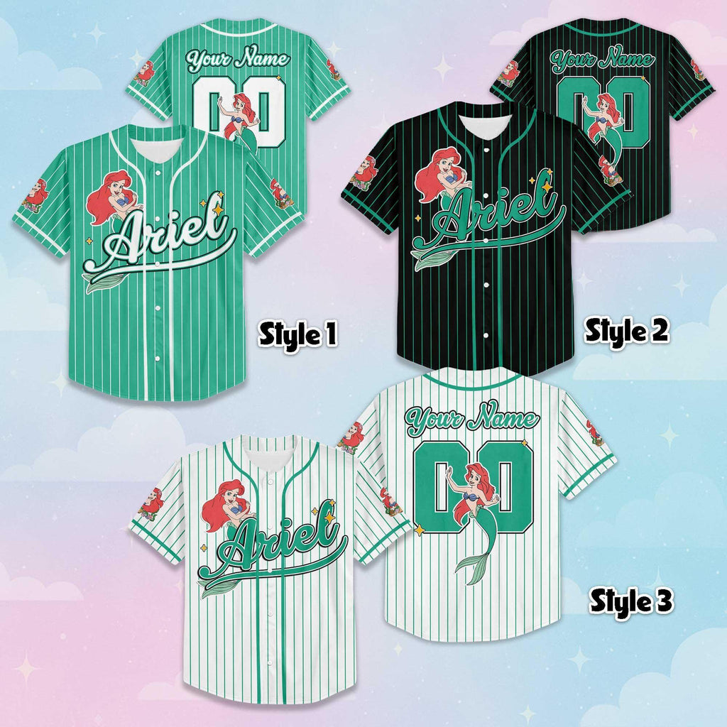 Personalized Ariel The Little Mermaid Baseball Jersey, Custom Disney Princess Baseball Shirt, Ariel Fan Gift, Matching Disney Trip Outfit