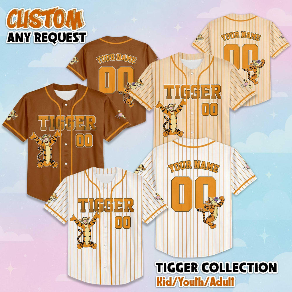 Custom Tigger Baseball Jersey, Disney Winnie the Pooh Shirt, Tigger Disney Outfit, Matching Family Jersey, Birthday Gift