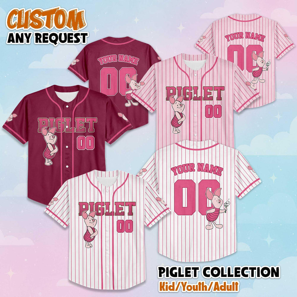 Custom Piglet Baseball Jersey, Disney Winnie the Pooh Shirt, Disneyland Baseball Team Matching Outfit, Birthday Gift