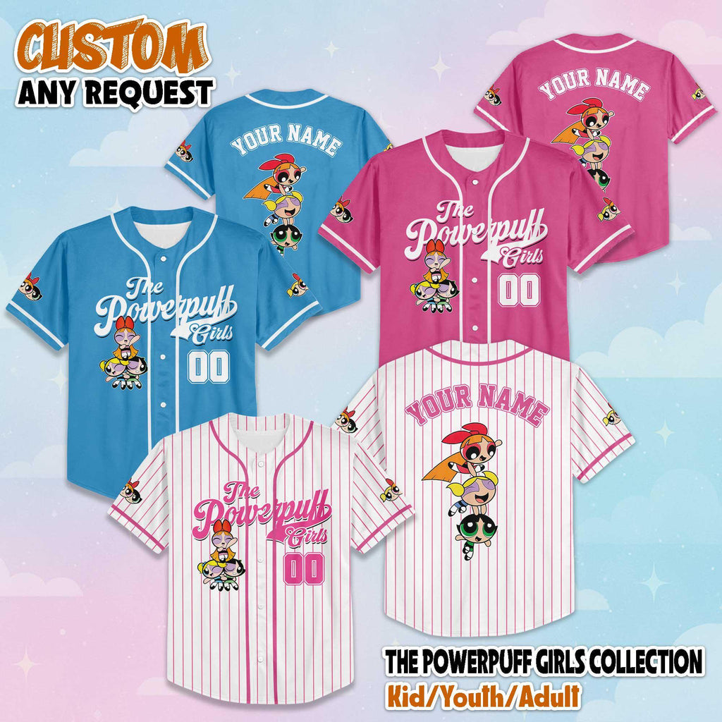 Personalized The Powerpuff Girls Baseball Jersey, The Powerpuff Girls Shirt, Custom Cartoon Family Outfit, Birthday Gift