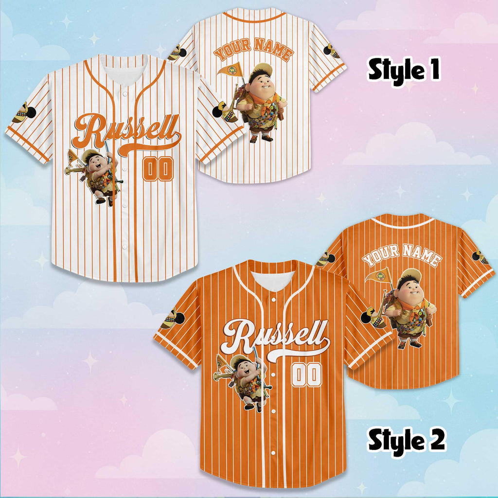 Personalized Russell Baseball Jersey, Custom Disney Pixar Jersey Shirt, Matching Disney Trip Outfit, Disney Birthday Gift