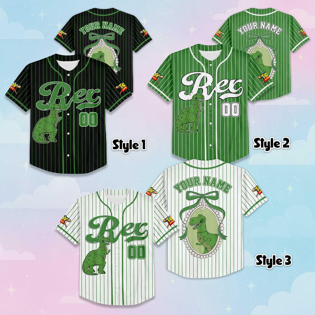 Custom Rex Baseball Jersey, Disney Toy Story Baseball Shirt, Matching Disney Trip Outfit, Disneyland Birthday Gift