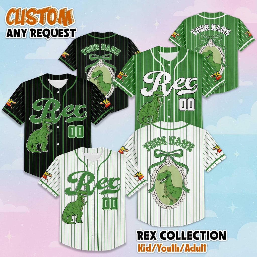 Custom Rex Baseball Jersey, Disney Toy Story Baseball Shirt, Matching Disney Trip Outfit, Disneyland Birthday Gift