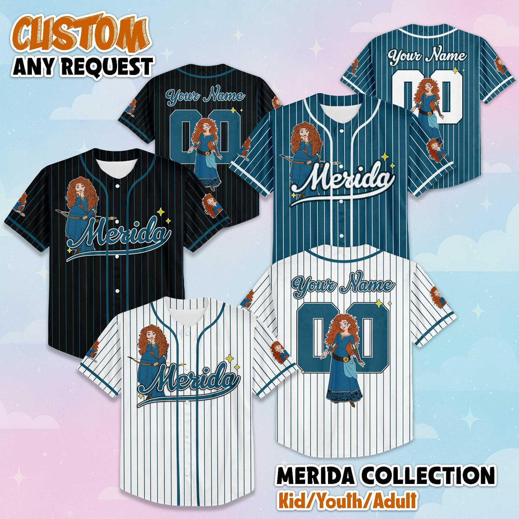 Custom Princess Merida Baseball Jersey, Disney Brave Baseball Shirt, Matching Disney Trip Outfit, Disneyland Birthday Gift