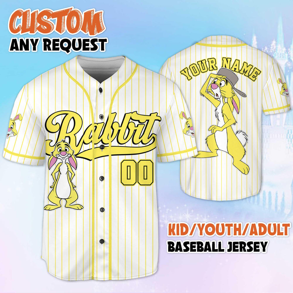Custom Rabbit Baseball Jersey, Winnie the Pooh Inspired, Personalized Shirt