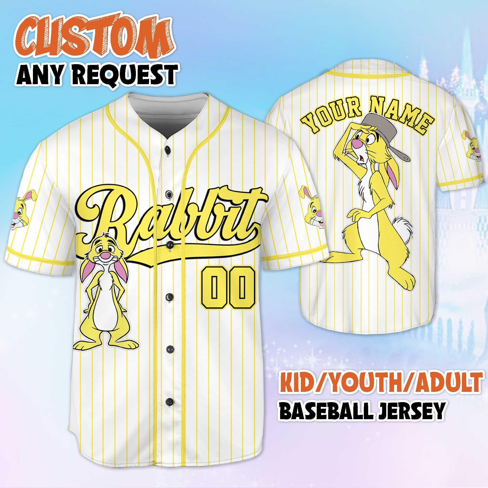 Custom Rabbit Baseball Jersey, Winnie the Pooh Inspired, Personalized Shirt