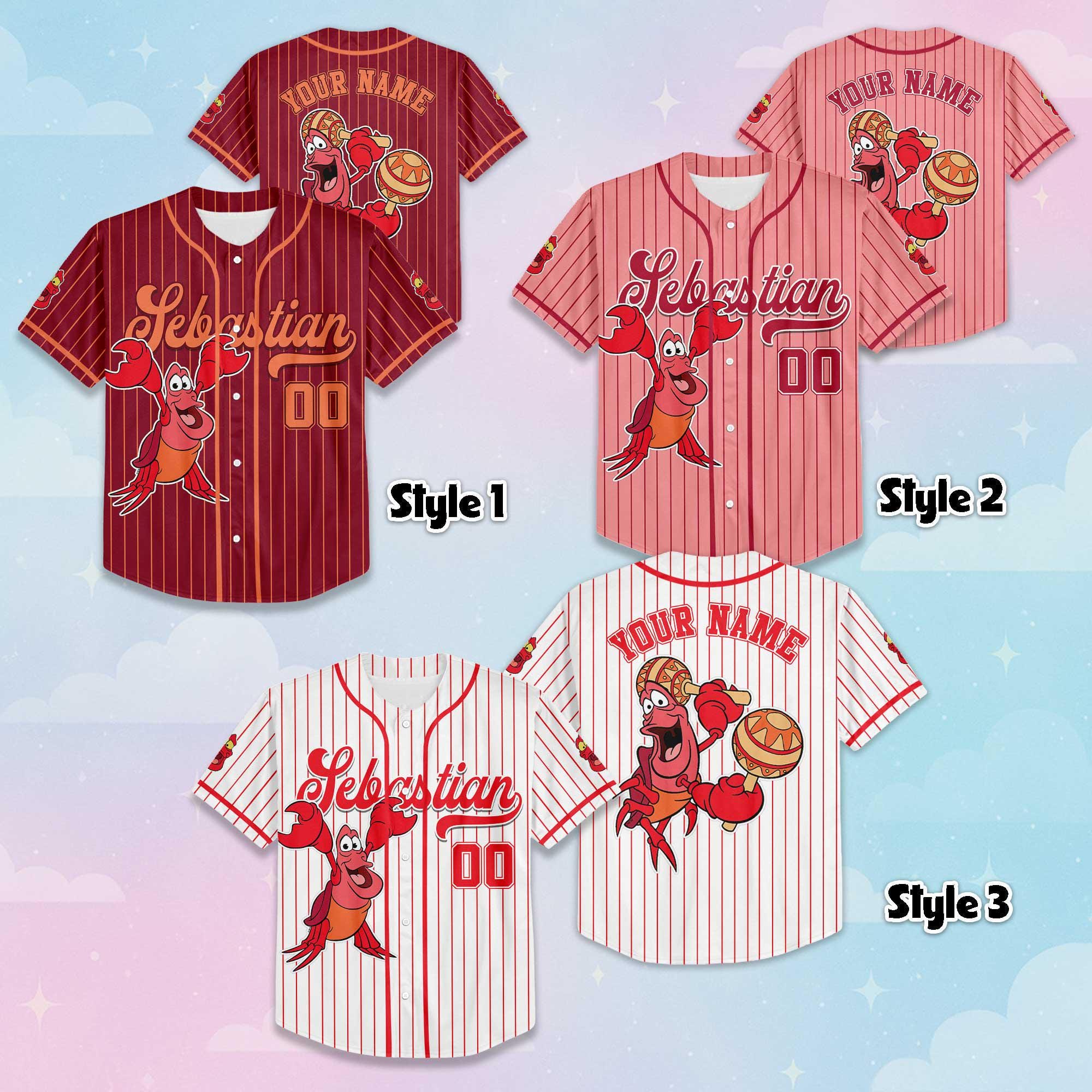 Personalized Sebastian Jersey, Custom Little Mermaid Baseball Shirt, Matching Disney Trip Outfit, Disneyland Birthday Gift