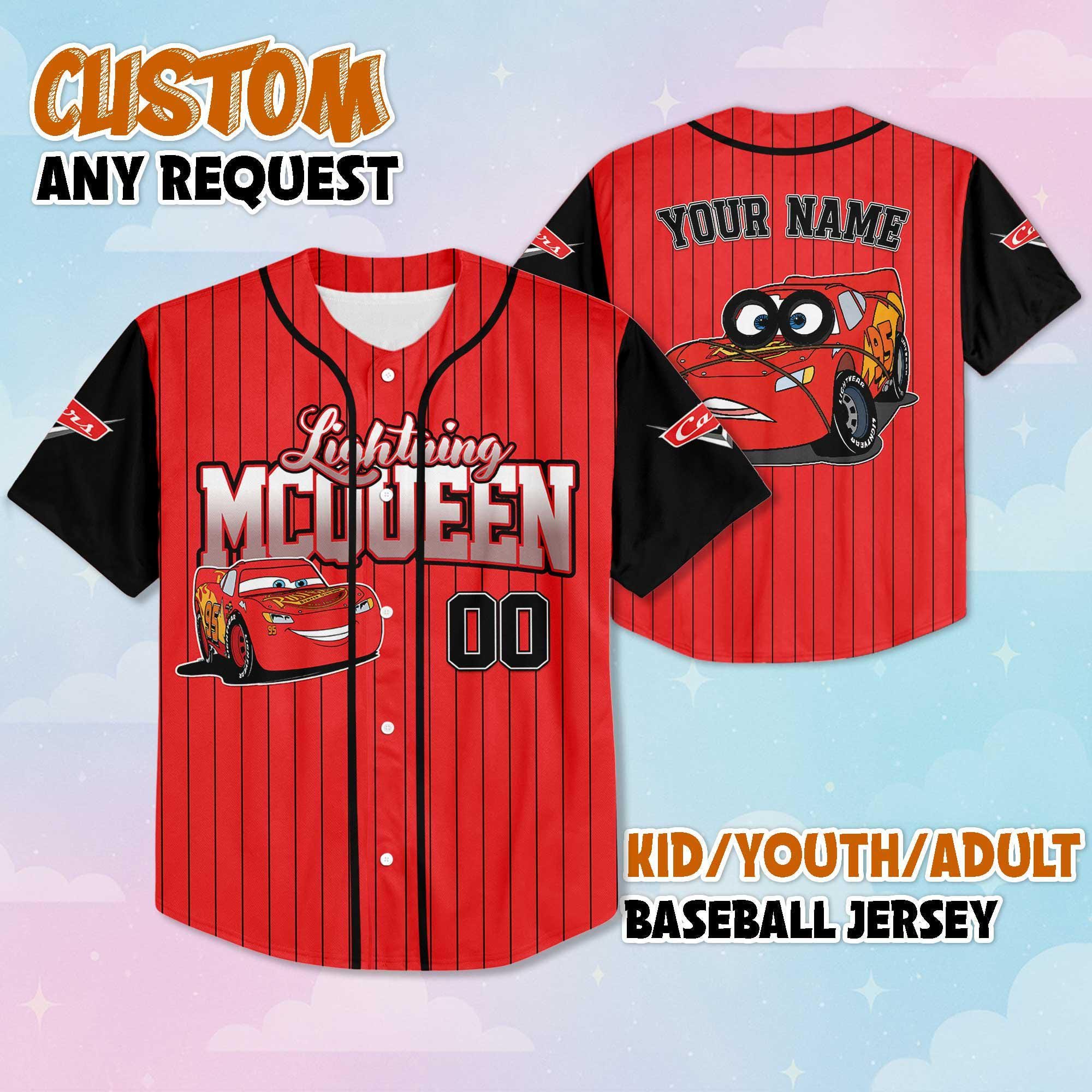 Custom Lightning McQueen Baseball Jersey, Disney Cars Baseball Shirt, Matching Disney Trip Outfit, Disneyland Birthday Gift