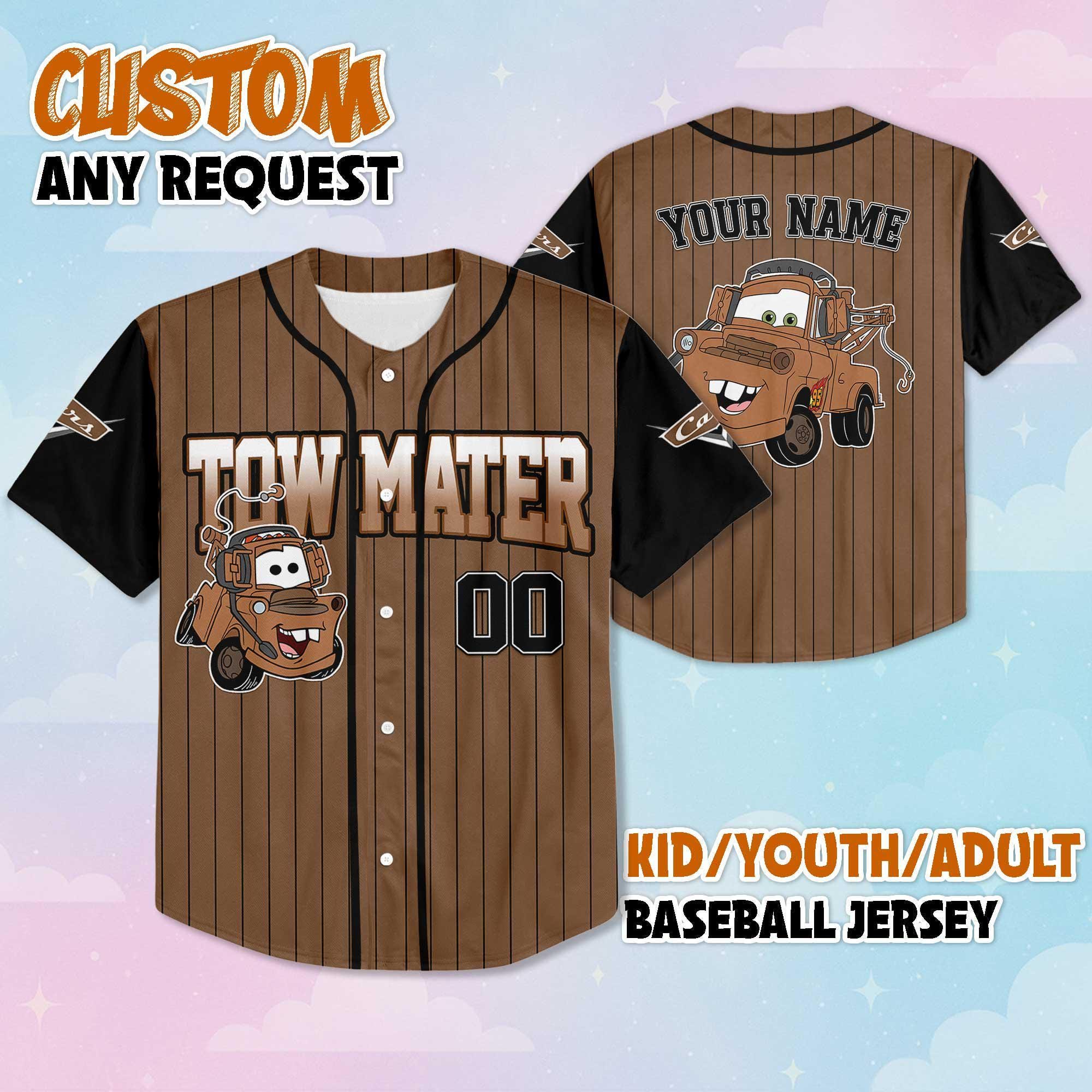 Custom Tow Mater Baseball Jersey, Disney Cars Tow Mater Jersey, Family Matching Outfit, Cute Disney Gift for Kids