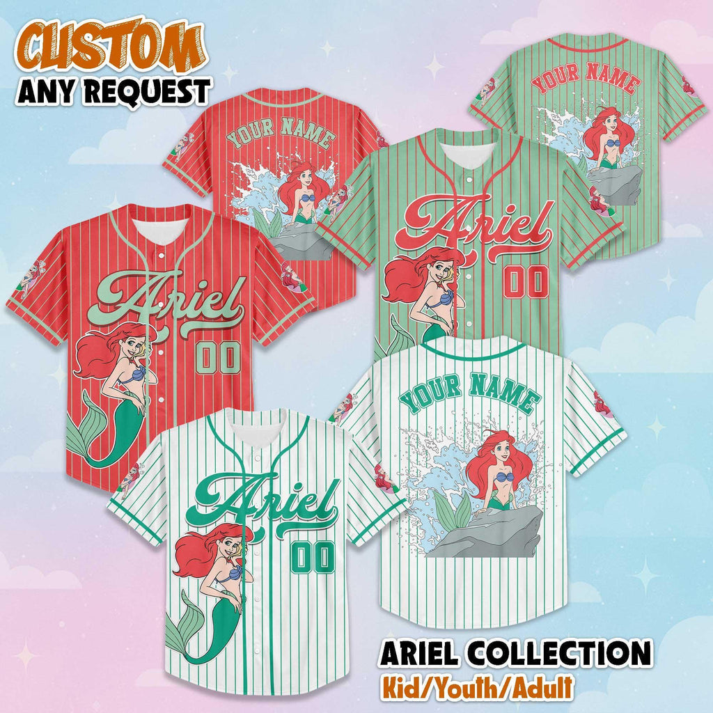 Custom Ariel Baseball Jersey, Disney The Little Mermaid Baseball Shirt, Ariel Fan Gift, Matching Disney Trip Outfit