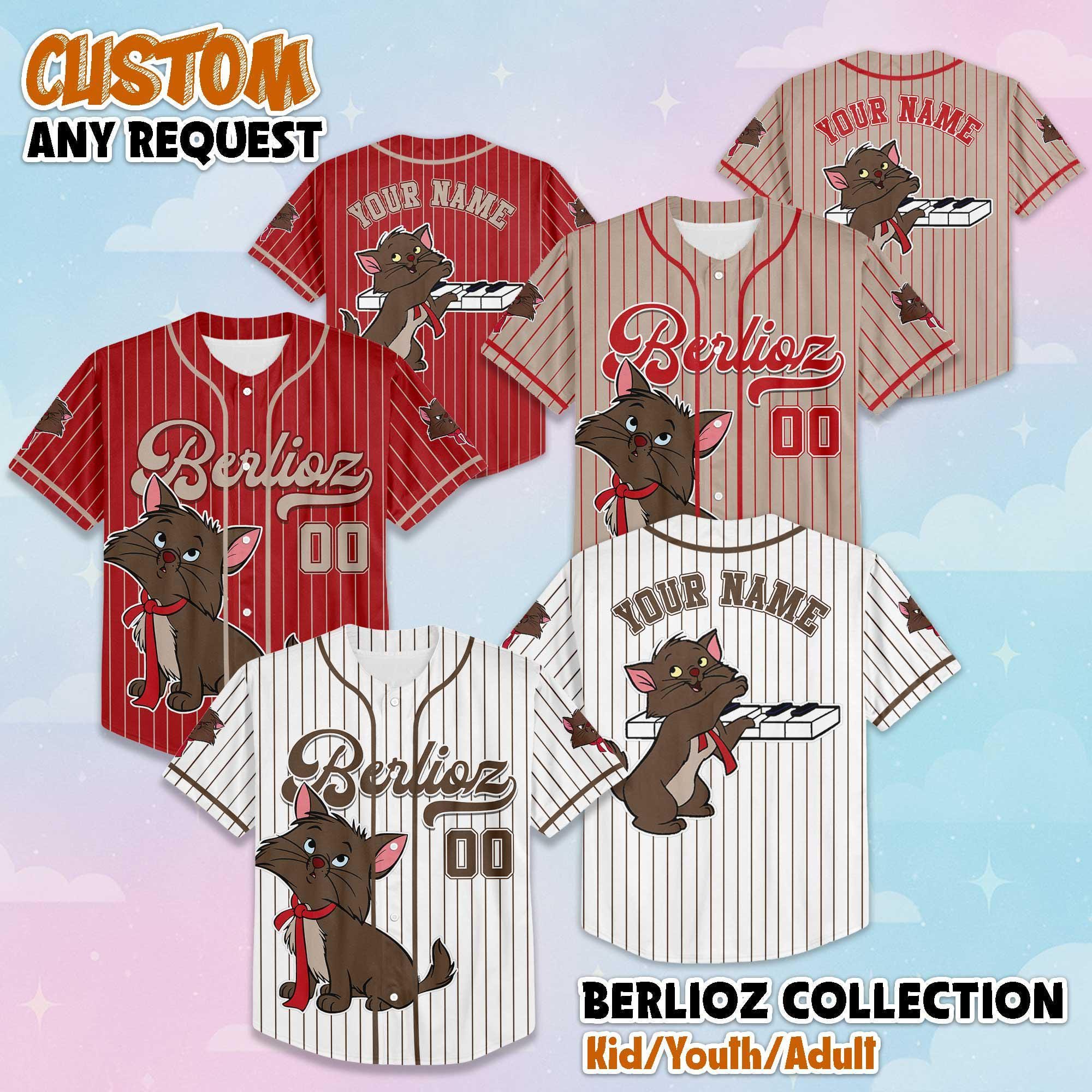 Personalized Berlioz Cat Baseball Jersey, Disney Berlioz Jersey, Disney Jersey for Fans, Disneyland Baseball Team Outfit