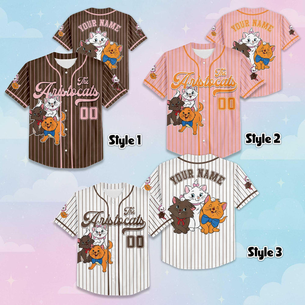 Personalized The Aristocats Baseball Jersey, Custom Disney Marie Cat Jersey, Disney Jersey for Fans, Family Matching Outfit