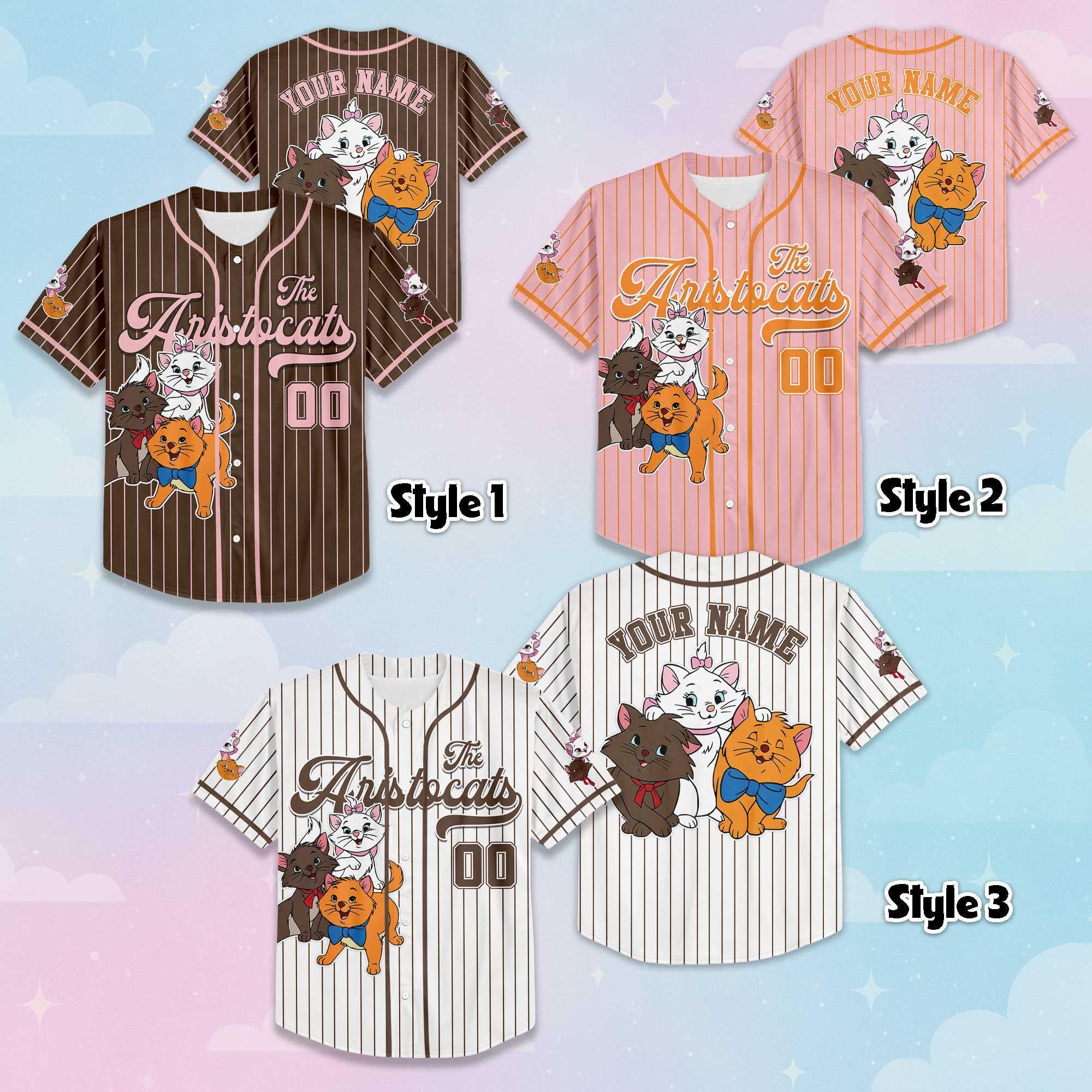 Personalized The Aristocats Baseball Jersey, Custom Disney Marie Cat Jersey, Disney Jersey for Fans, Family Matching Outfit