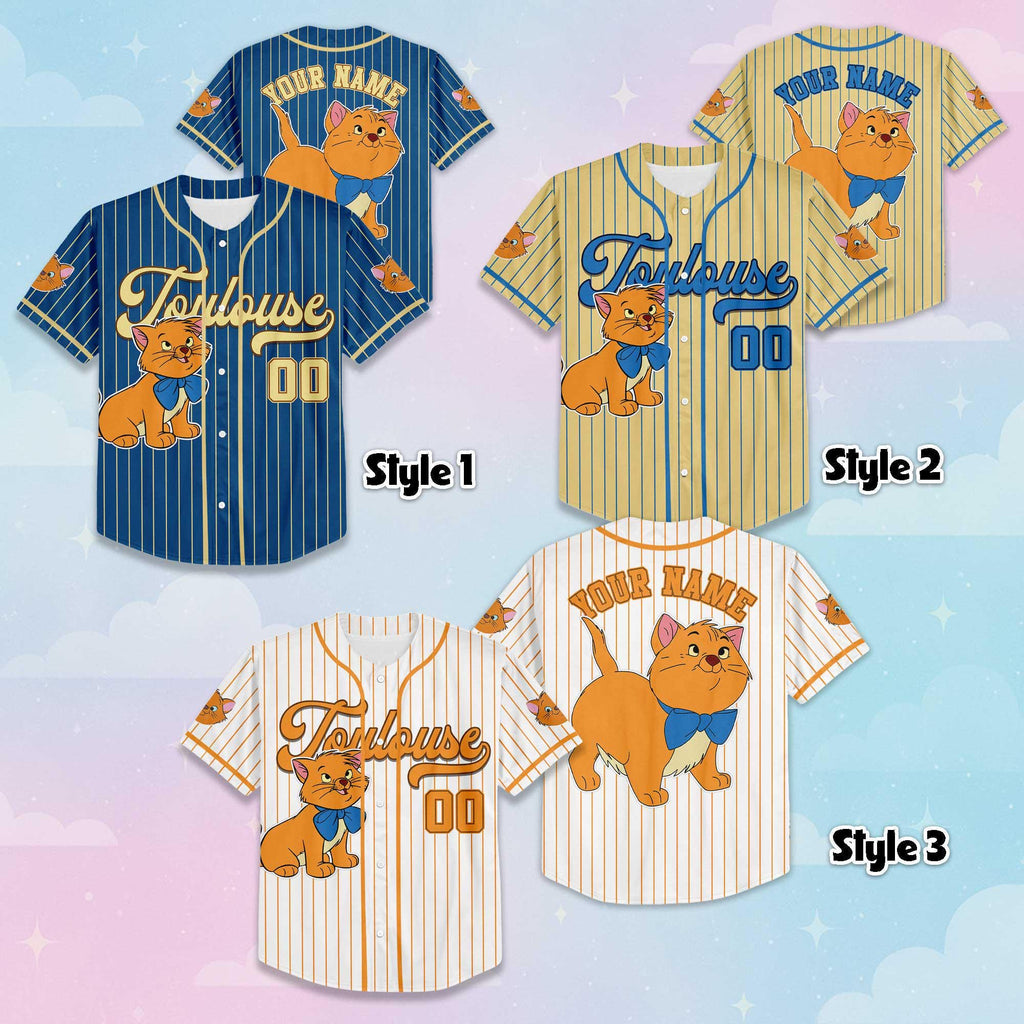 Personalized Toulouse Cat Baseball Jersey, Custom Disney The Aristocats Jersey, Matching Disney Trip Outfit, Birthday Gift