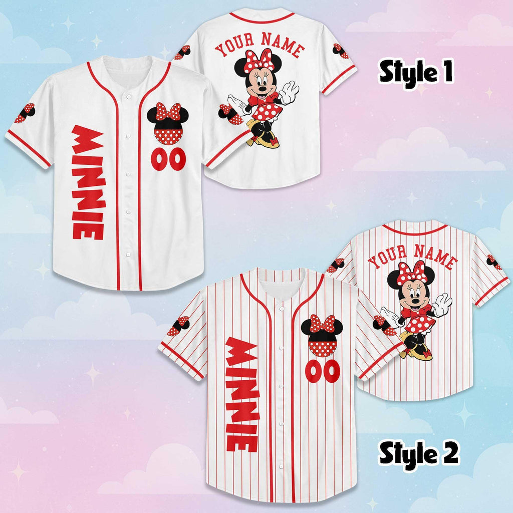 Custom Minnie Mouse Baseball Jersey, Disney Mickey and Friends Jersey for Disney Fans, Disneyland Birthday Gift