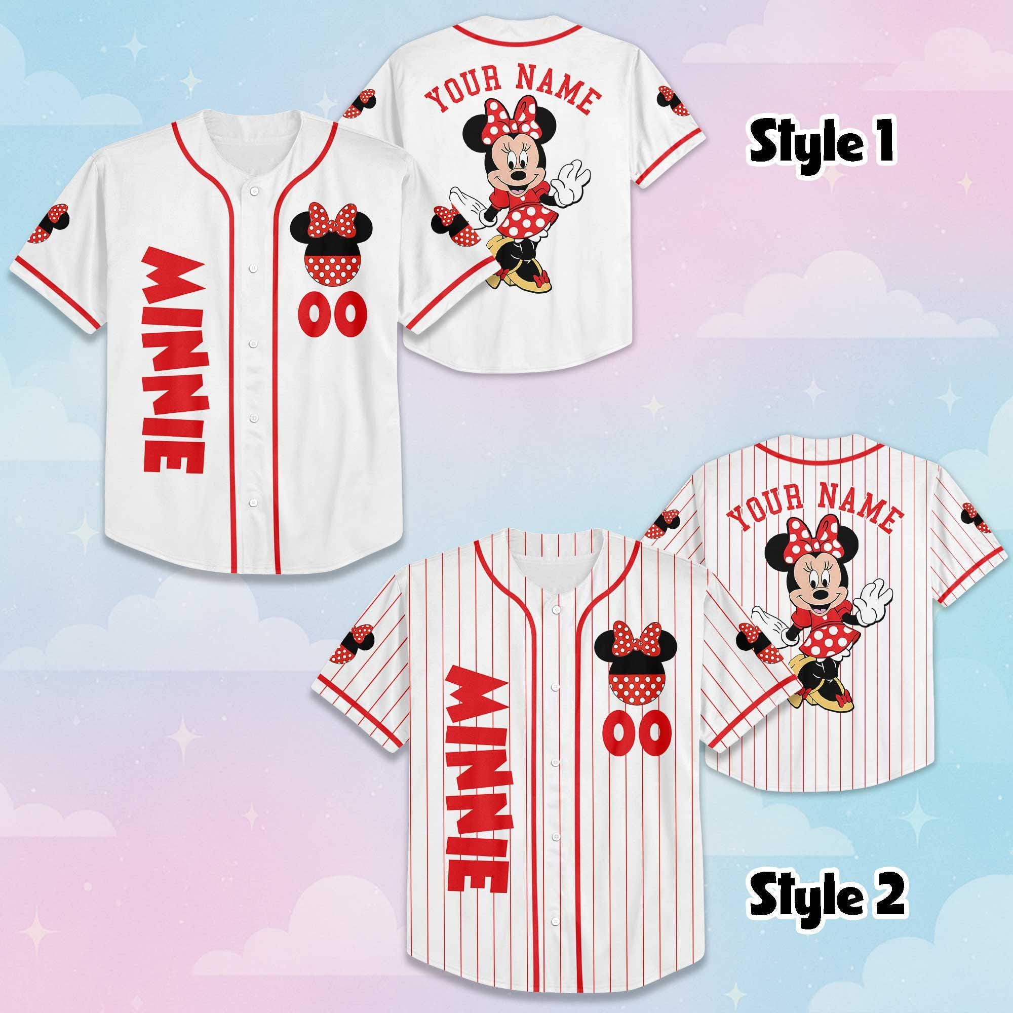 Custom Minnie Mouse Baseball Jersey, Disney Mickey and Friends Jersey for Disney Fans, Disneyland Birthday Gift