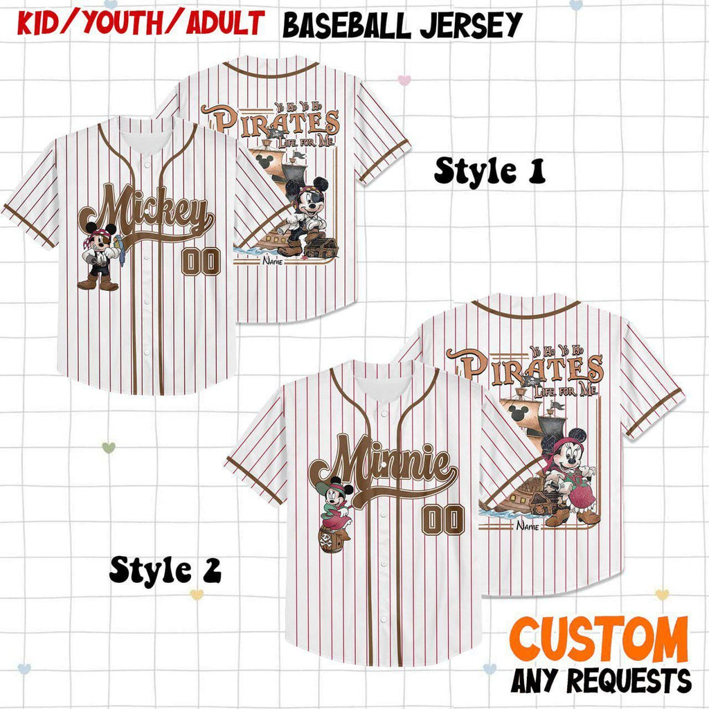 Custom Disney Pirate Crew Mickey & Friends Pirate Simple Stripe, Custom Kids, Youth, Adult Baseball Jersey Sports Outfits For Fans Disney