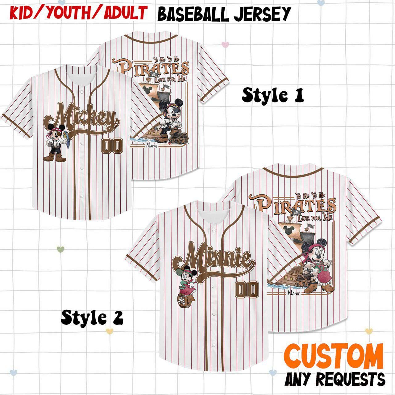 Custom Disney Pirate Crew Mickey & Friends Pirate Simple Stripe, Custom Kids, Youth, Adult Baseball Jersey Sports Outfits For Fans Disney