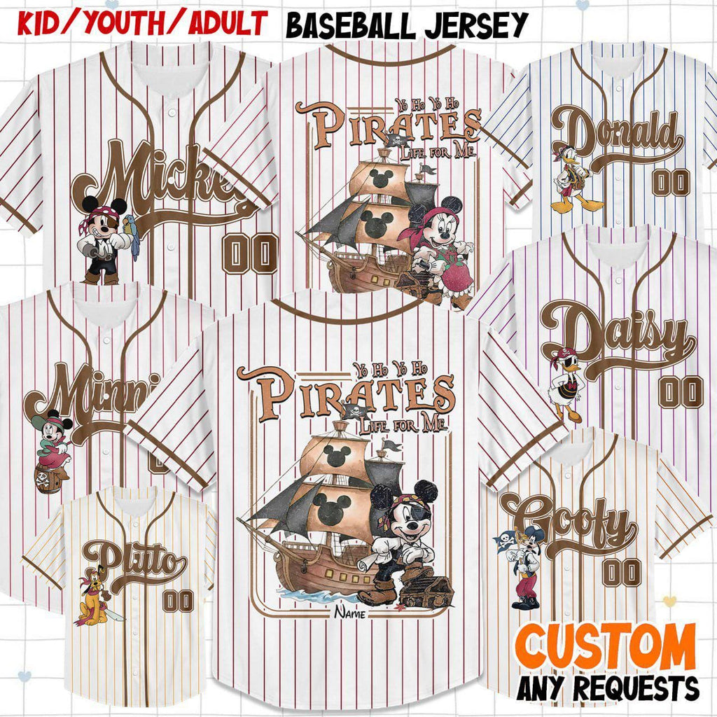 Custom Disney Pirate Crew Mickey & Friends Pirate Simple Stripe, Custom Kids, Youth, Adult Baseball Jersey Sports Outfits For Fans Disney