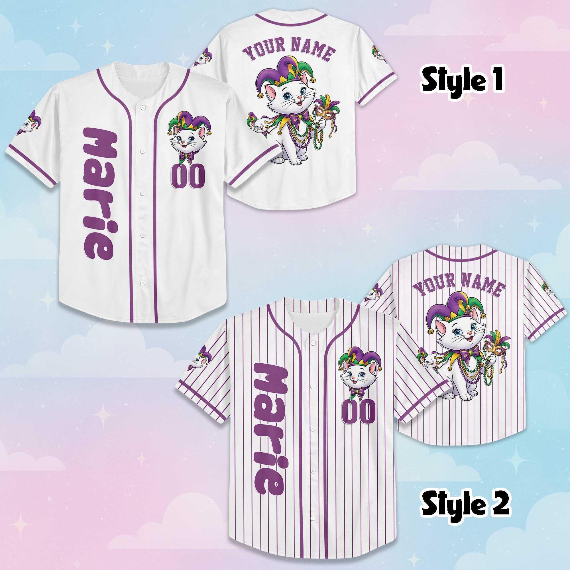 Custom Marie Cat Mardi Gras Baseball Jersey, Personalized Disney Marie Cat Jersey, Disney Jersey for Fans