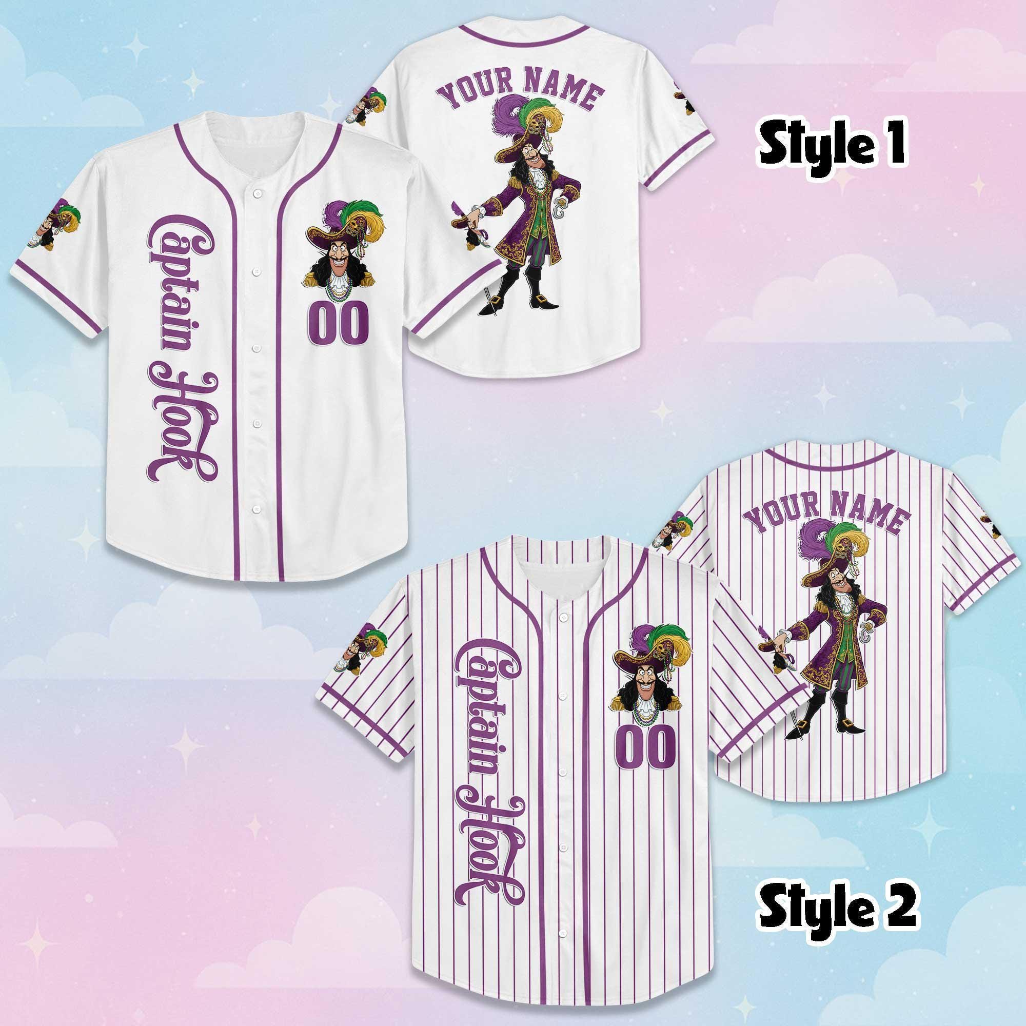 Custom Captain Hook Mardi Gras Baseball Jersey, Peter Pan Villain Jersey, Personalized Name Number Outfit for Kids Youth Adult