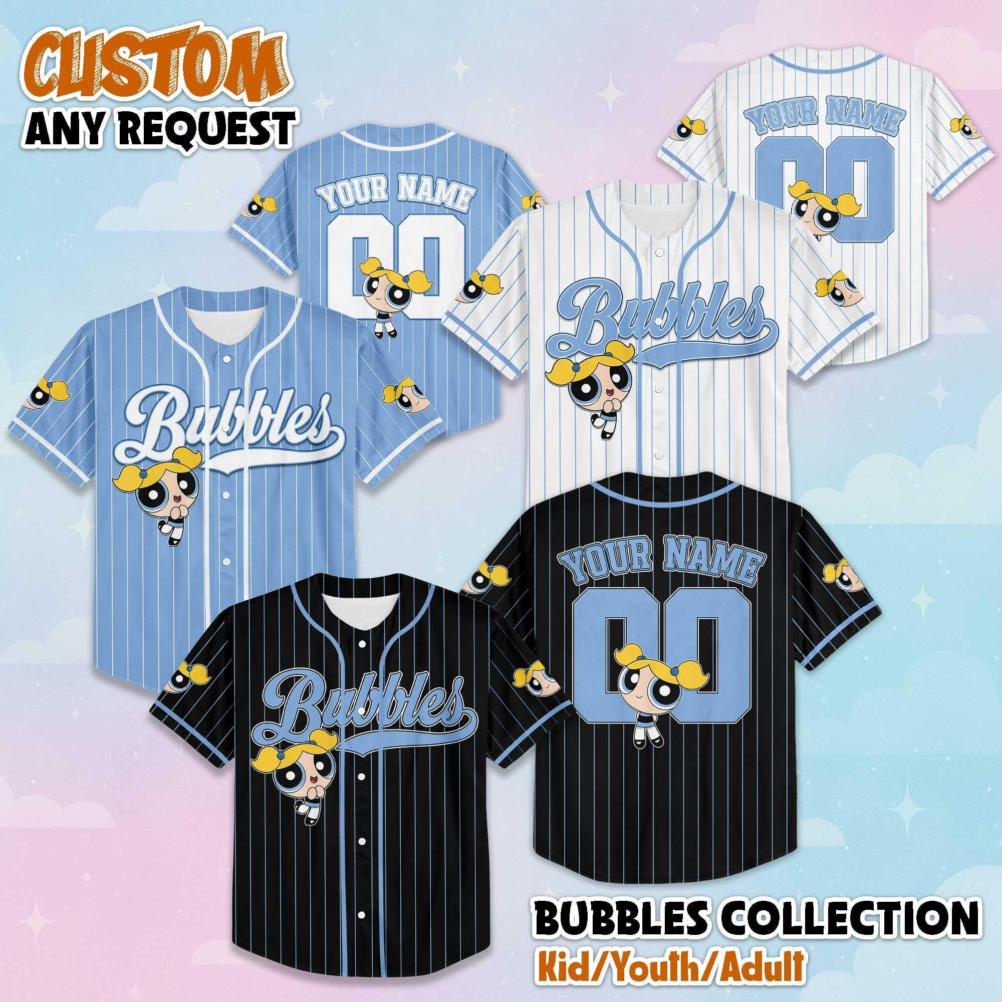 Personalized Bubbles Baseball Jersey, Powerpuff Girls Shirt, Custom Family Outfit