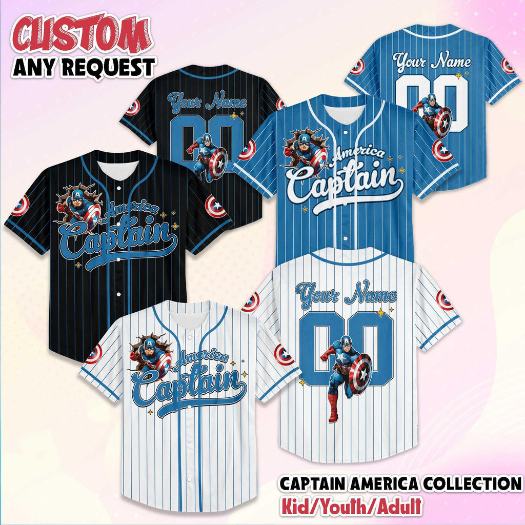 Personalize Captain America Baseball Jersey, Custom Disney Marvel Baseball Shirt, Matching Disney Trip Outfit, Gift for Marvel Fan