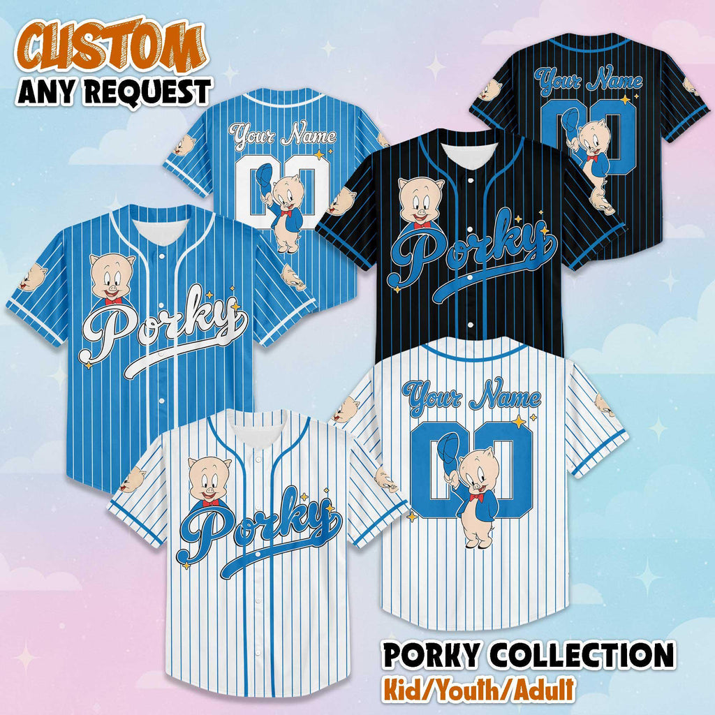 Custom Porky Pig Baseball Jersey, Personalize Looney Tunes Jersey, Family Matching Outfit