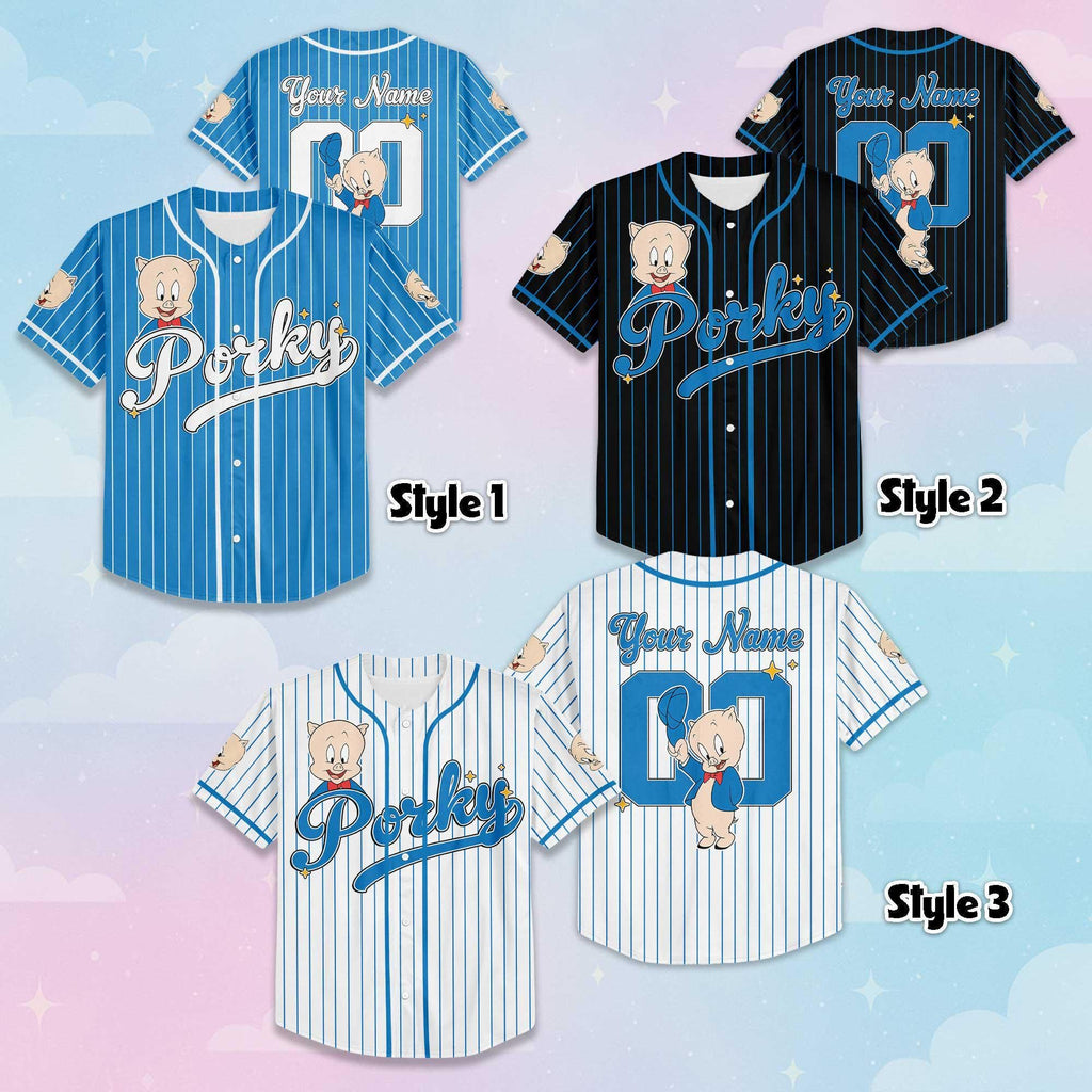 Custom Porky Pig Baseball Jersey, Personalize Looney Tunes Jersey, Family Matching Outfit