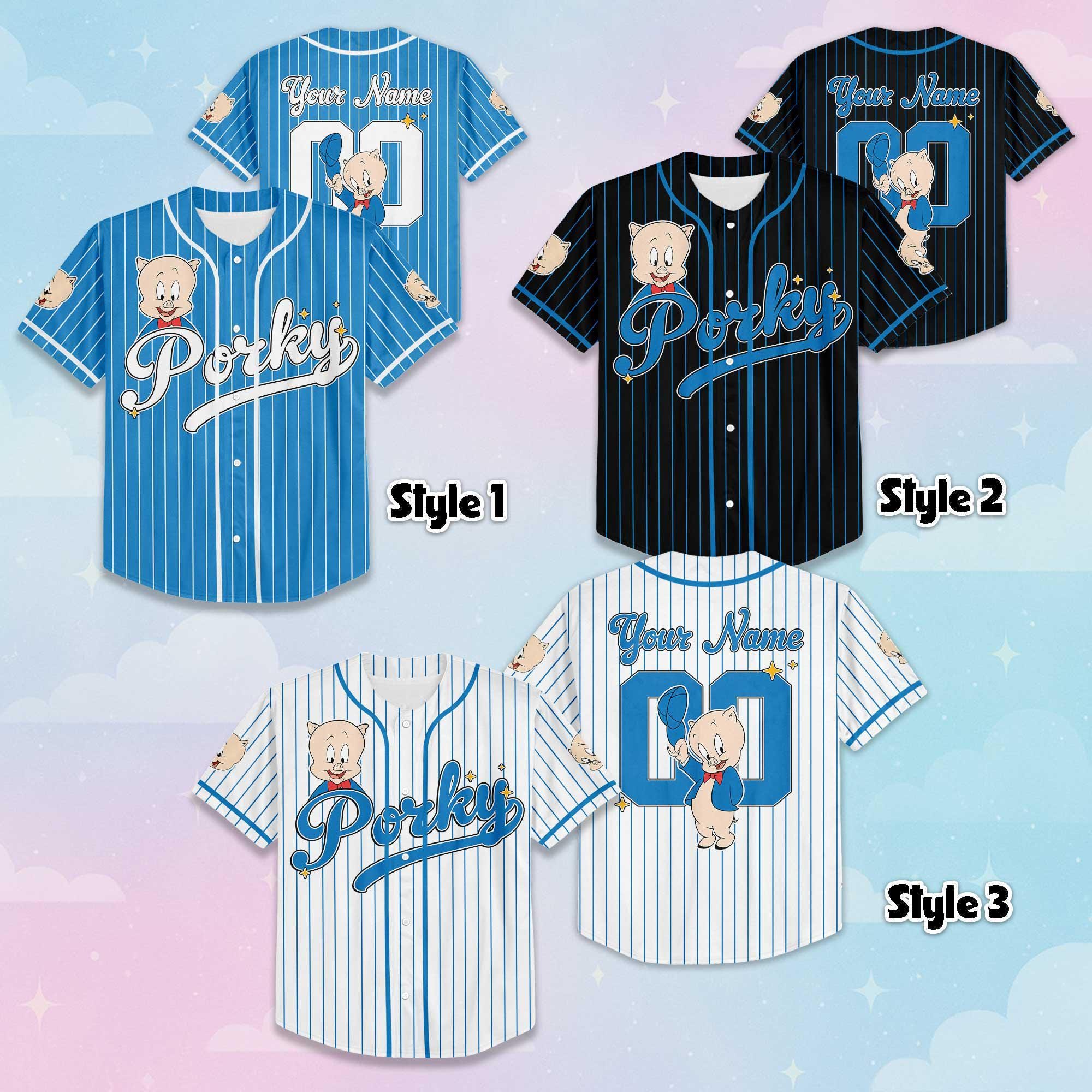 Custom Porky Pig Baseball Jersey, Personalize Looney Tunes Jersey, Family Matching Outfit