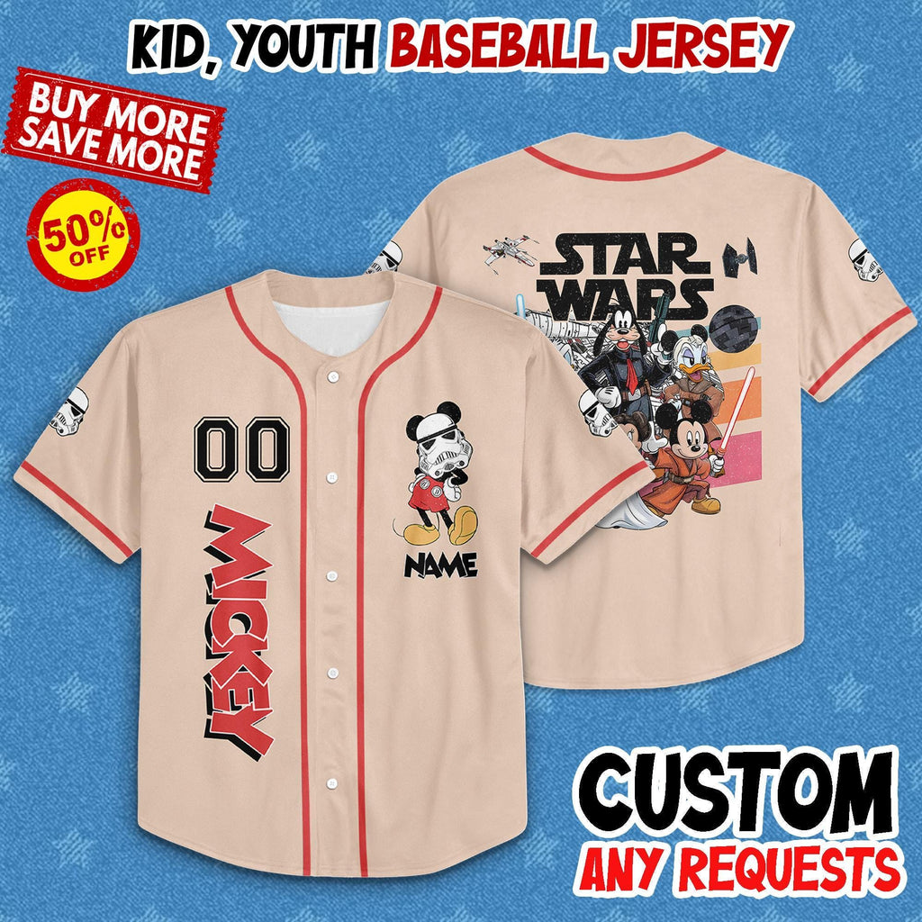 Personalize Disney Mickey And Friends Star Wars Jersey, Baseball Jersey Collection Jersey Disneyland Birthday Gift For Kid Youth Adult