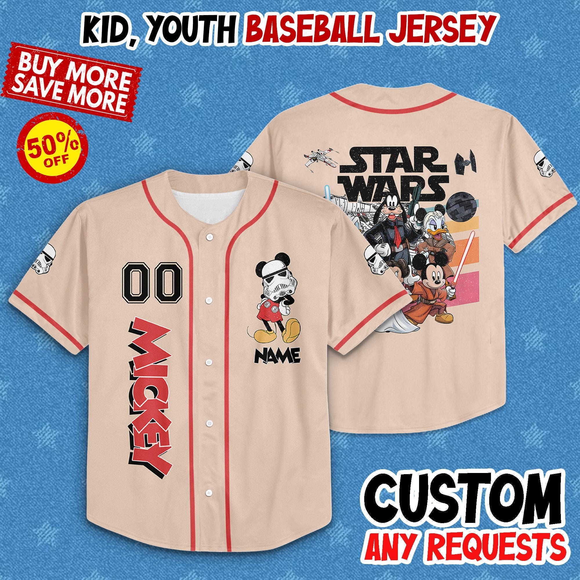 Personalize Disney Mickey And Friends Star Wars Jersey, Baseball Jersey Collection Jersey Disneyland Birthday Gift For Kid Youth Adult