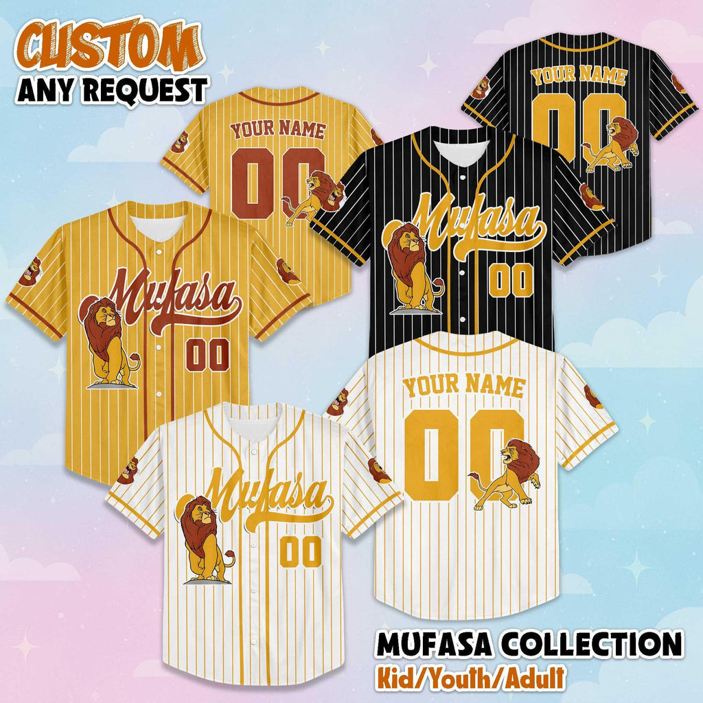 Custom Mufasa Collection Baseball Jersey, Personalized Disney The Lion King Jersey Shirt, Family Matching Outfit, Magic Kingdom Gift