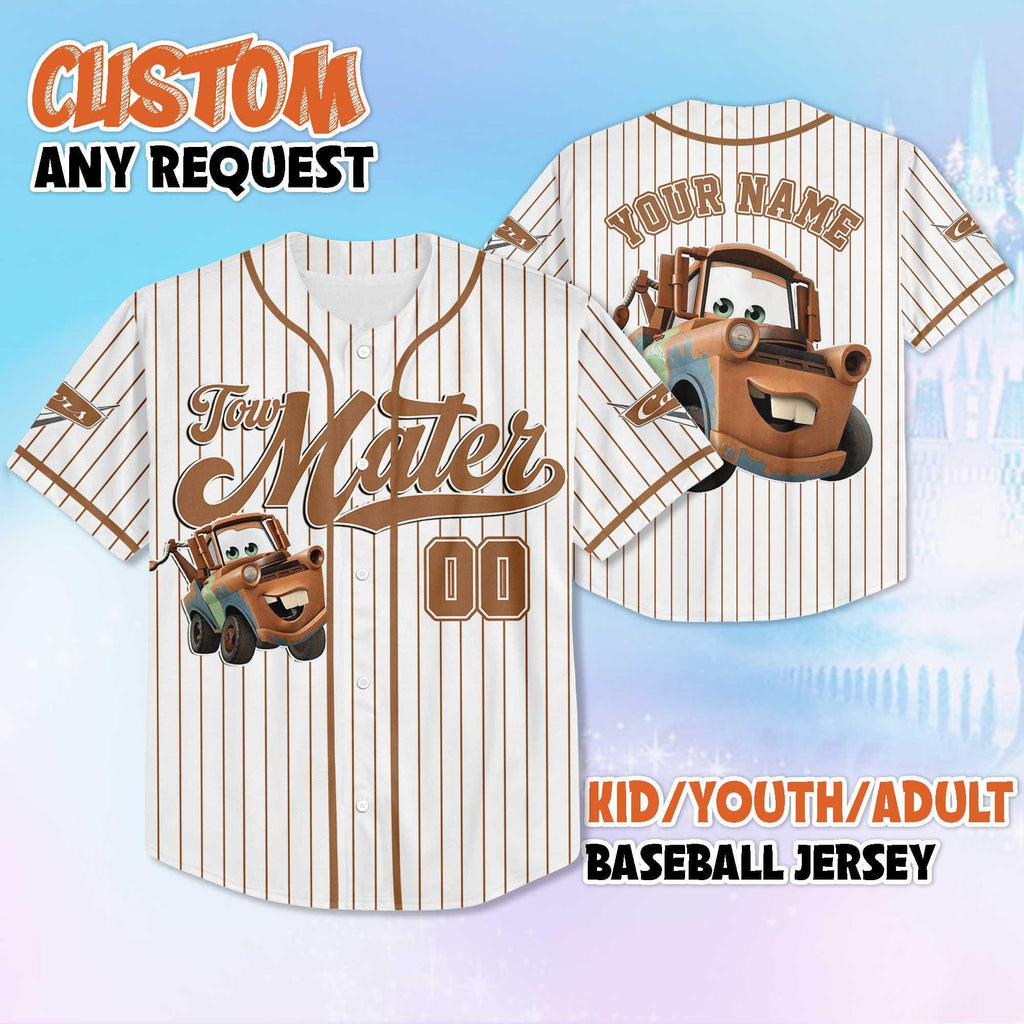 Personalized Tow Mater Baseball Jersey, Custom Disney Cars Tow Mater Jersey, Family Matching Outfit, Cute Disney Gift for Kids