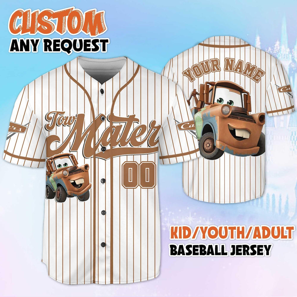 Personalized Tow Mater Baseball Jersey, Custom Disney Cars Tow Mater Jersey, Family Matching Outfit, Cute Disney Gift for Kids