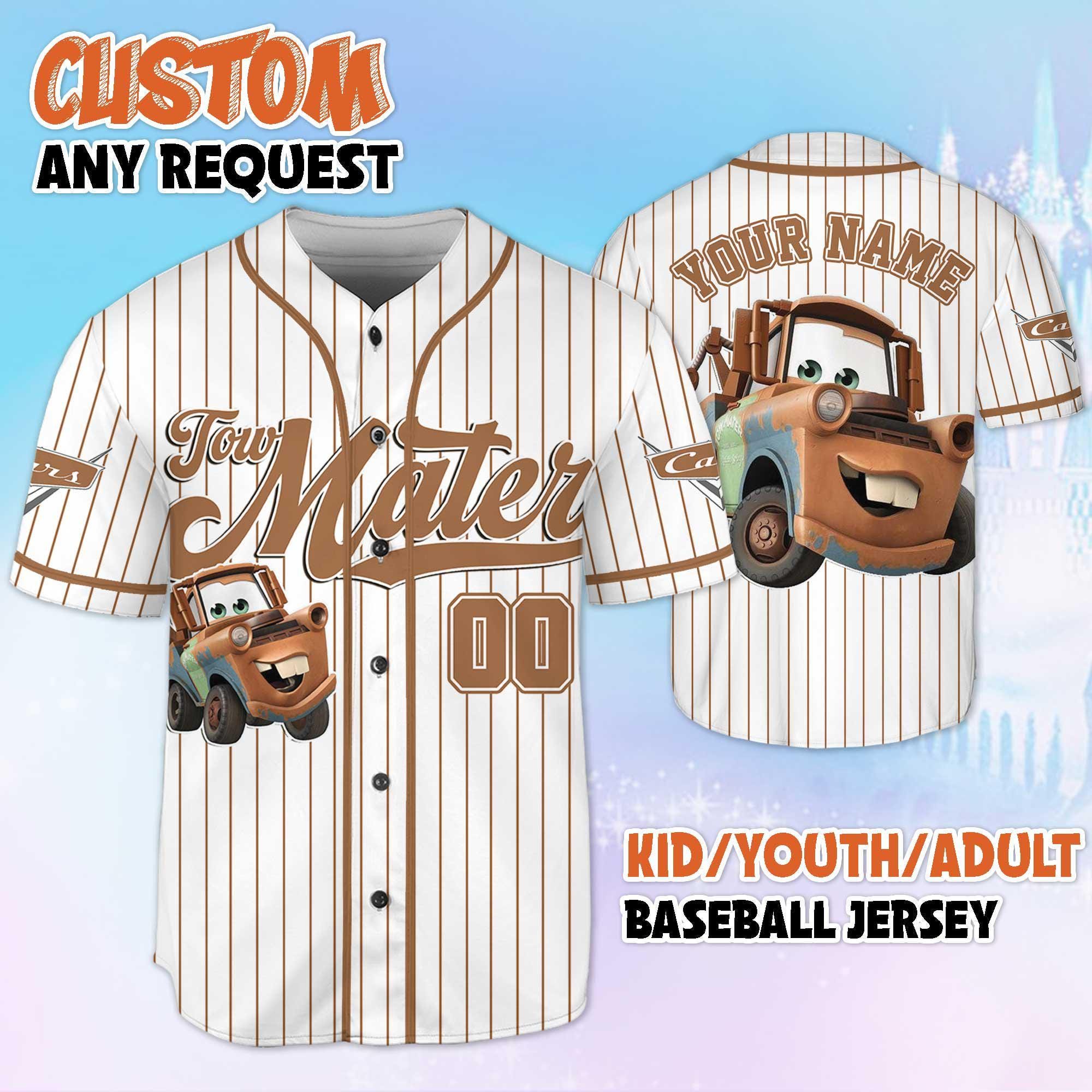 Personalized Tow Mater Baseball Jersey, Custom Disney Cars Tow Mater Jersey, Family Matching Outfit, Cute Disney Gift for Kids