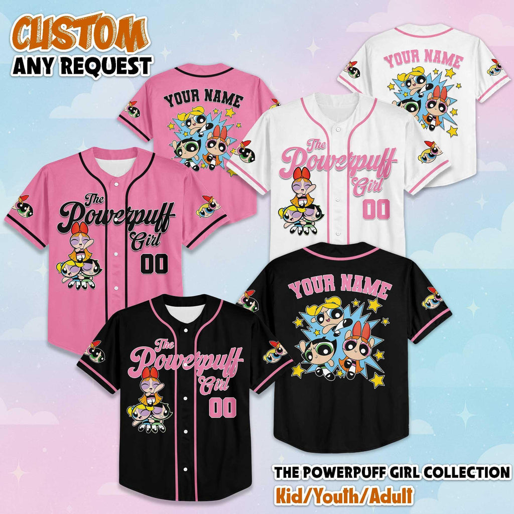 Personalized The Powerpuff Girls Baseball Jersey, Custom The Powerpuff Girls Jersey, Powerpuff Girls Shirt, Family Matching Outfit