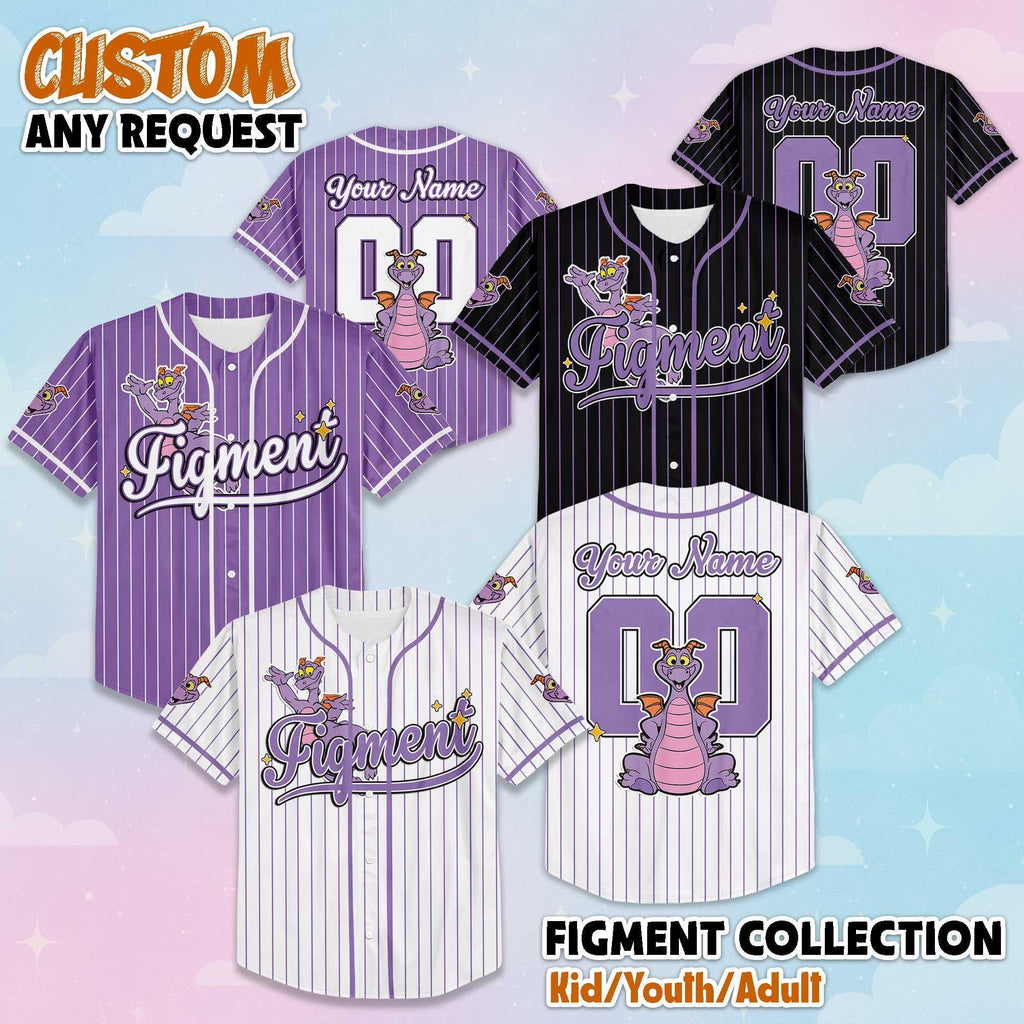 Personalized Figment Baseball Jersey, Custom Disney Figment Little Spark Shirt, Matching Disney Trip Outfit, Disney Birthday Gift