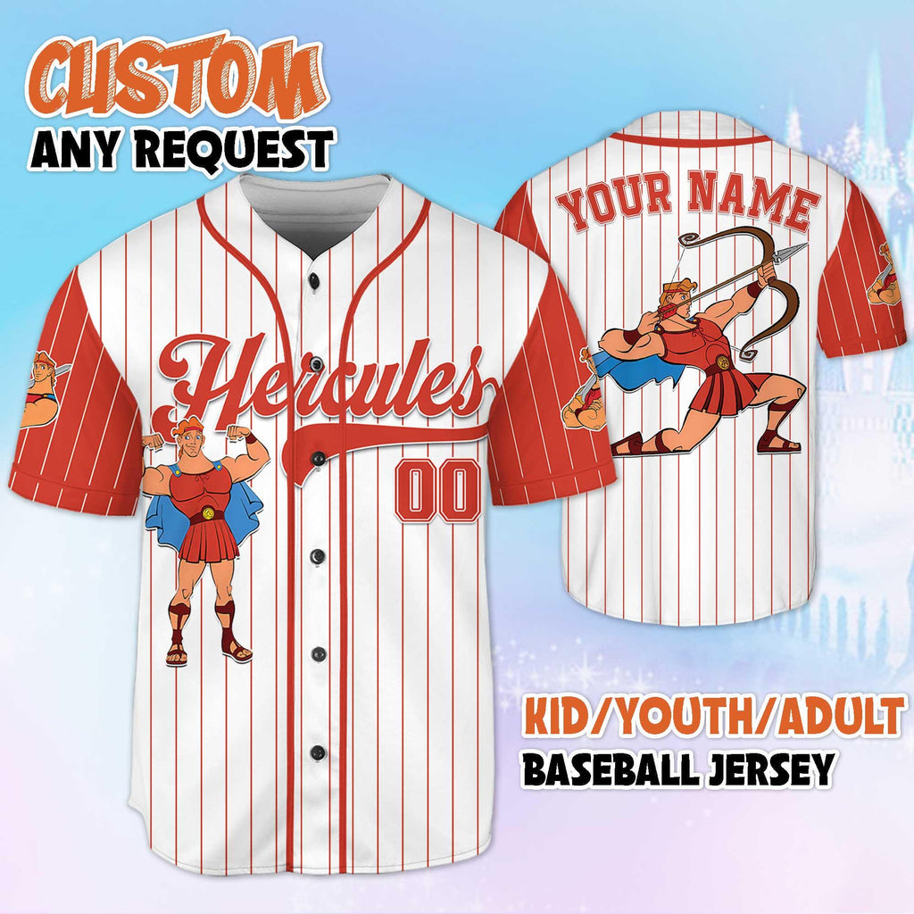 Custom Grown-Up Hercules Baseball Jersey, Personalized Disney Hercules Jersey, Disney Family Matching Outfit