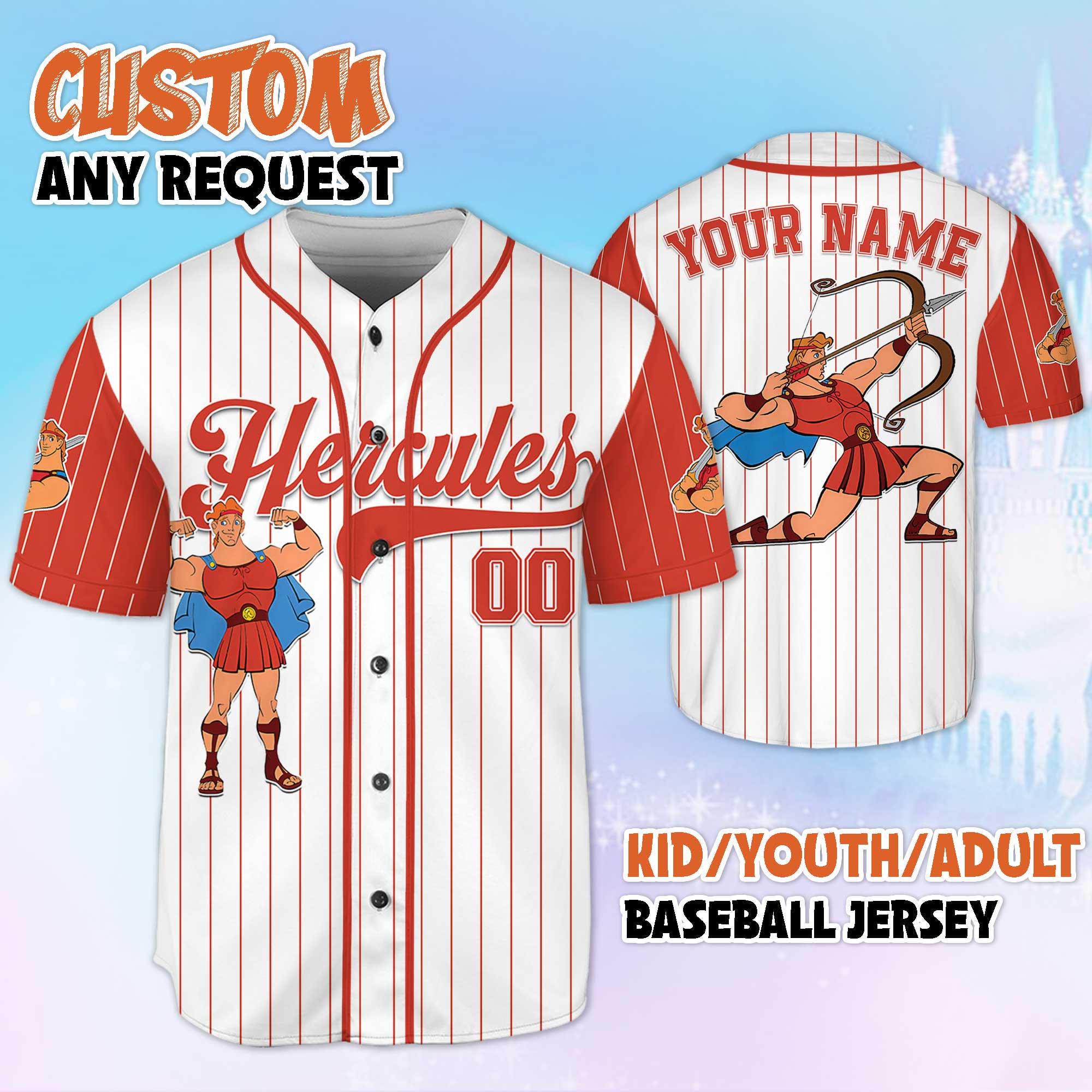 Custom Grown-Up Hercules Baseball Jersey, Personalized Disney Hercules Jersey, Disney Family Matching Outfit