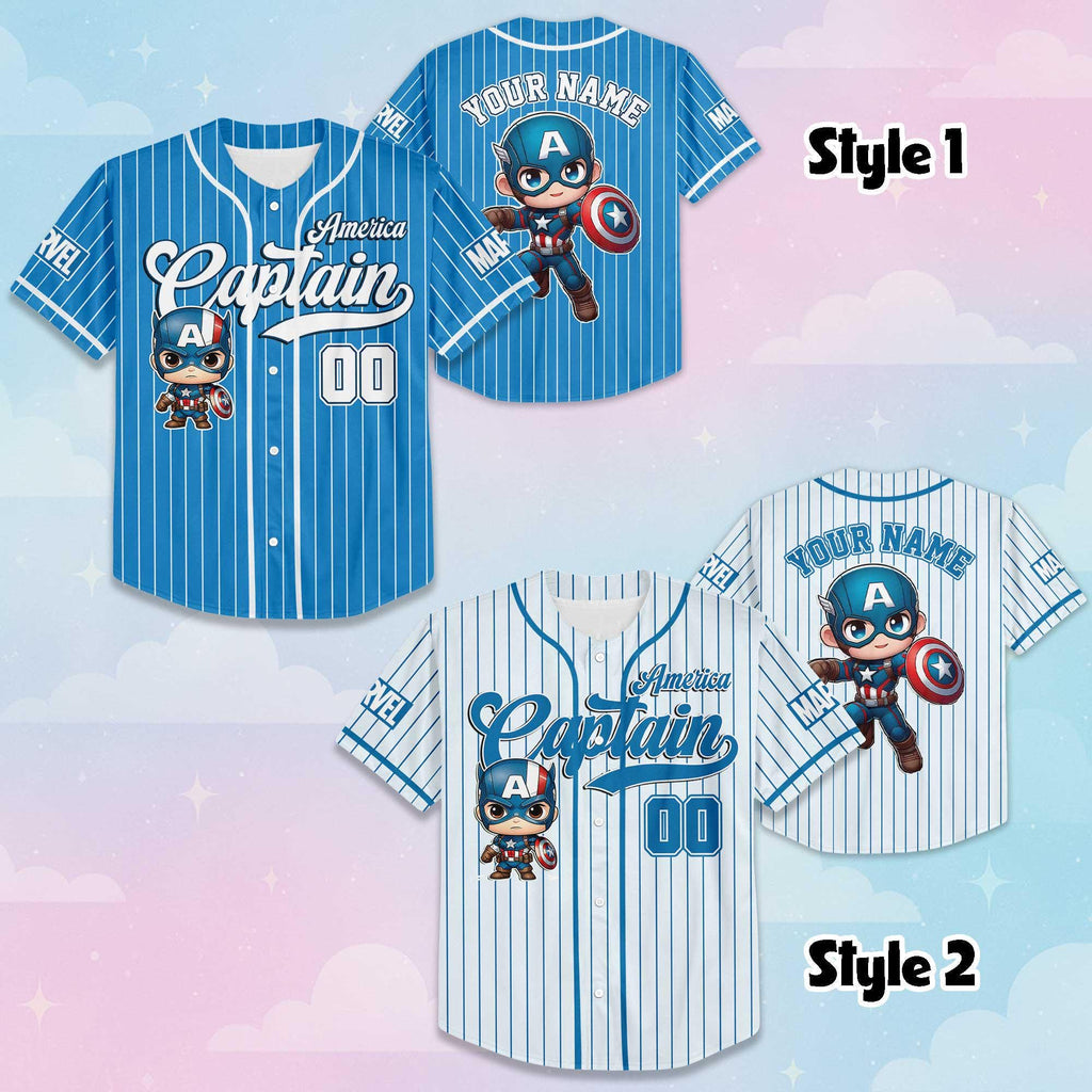 Personalize Baby Captain America Baseball Jersey, Custom Captain America Baseball Shirt, Matching Disney Trip Outfit, Gift for Marvel Fan