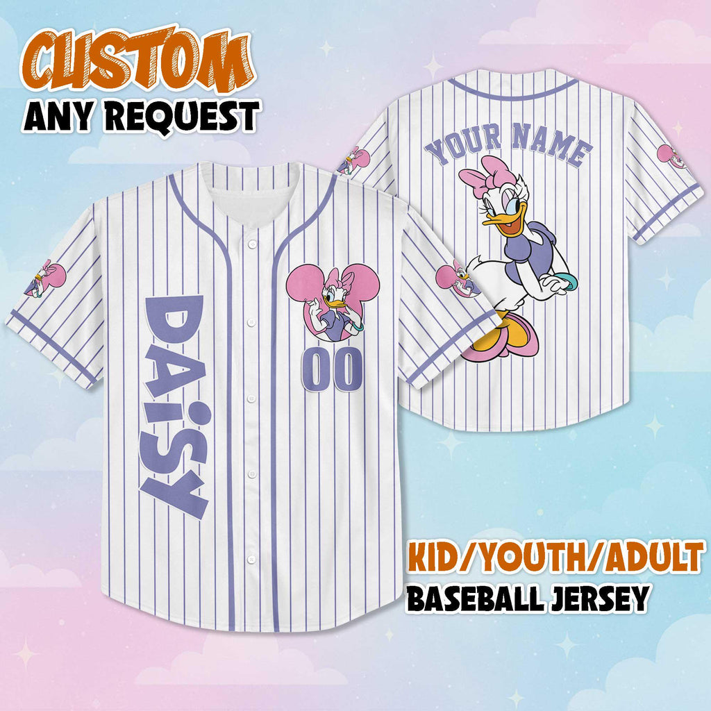 Personalized Daisy Duck Baseball Jersey, Disney Cartoon Baseball Shirt, Personalized Jersey, Magic Kingdom Shirt, Gift For Him