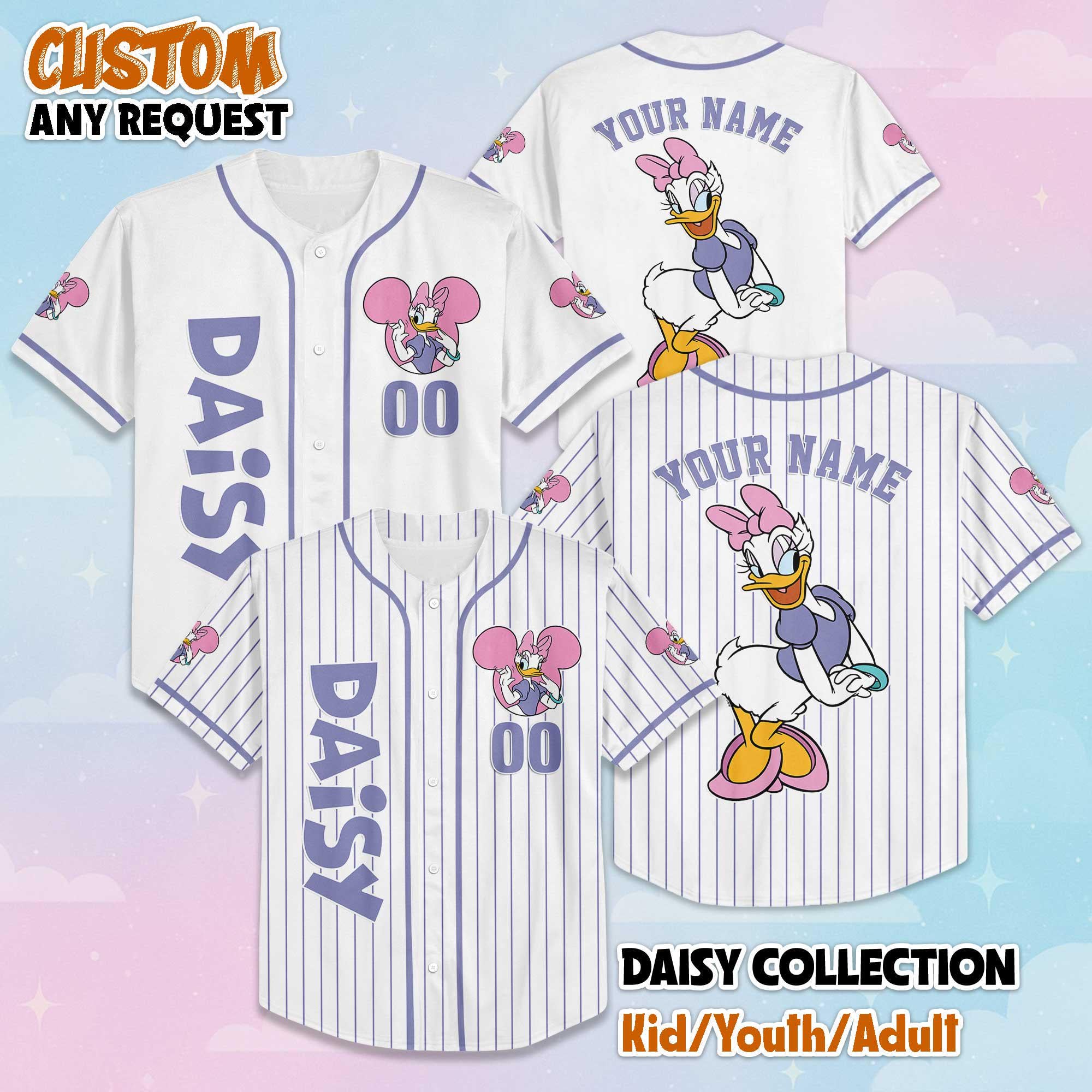Personalized Daisy Duck Baseball Jersey, Disney Cartoon Baseball Shirt, Personalized Jersey, Magic Kingdom Shirt, Gift For Him