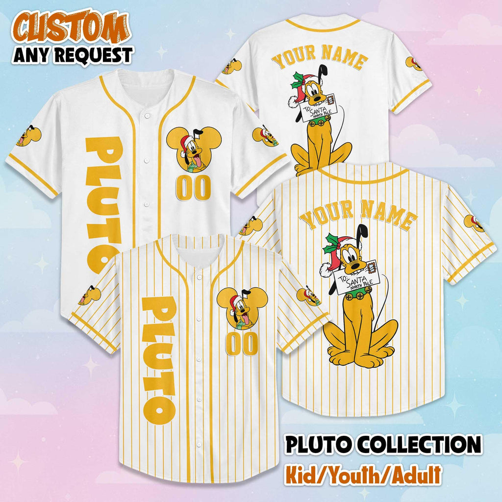 Custom Disney Pluto Baseball Jersey, Disney Mickey and Friends Jersey, Disneyland Baseball Team Matching Outfit, Birthday Gifts