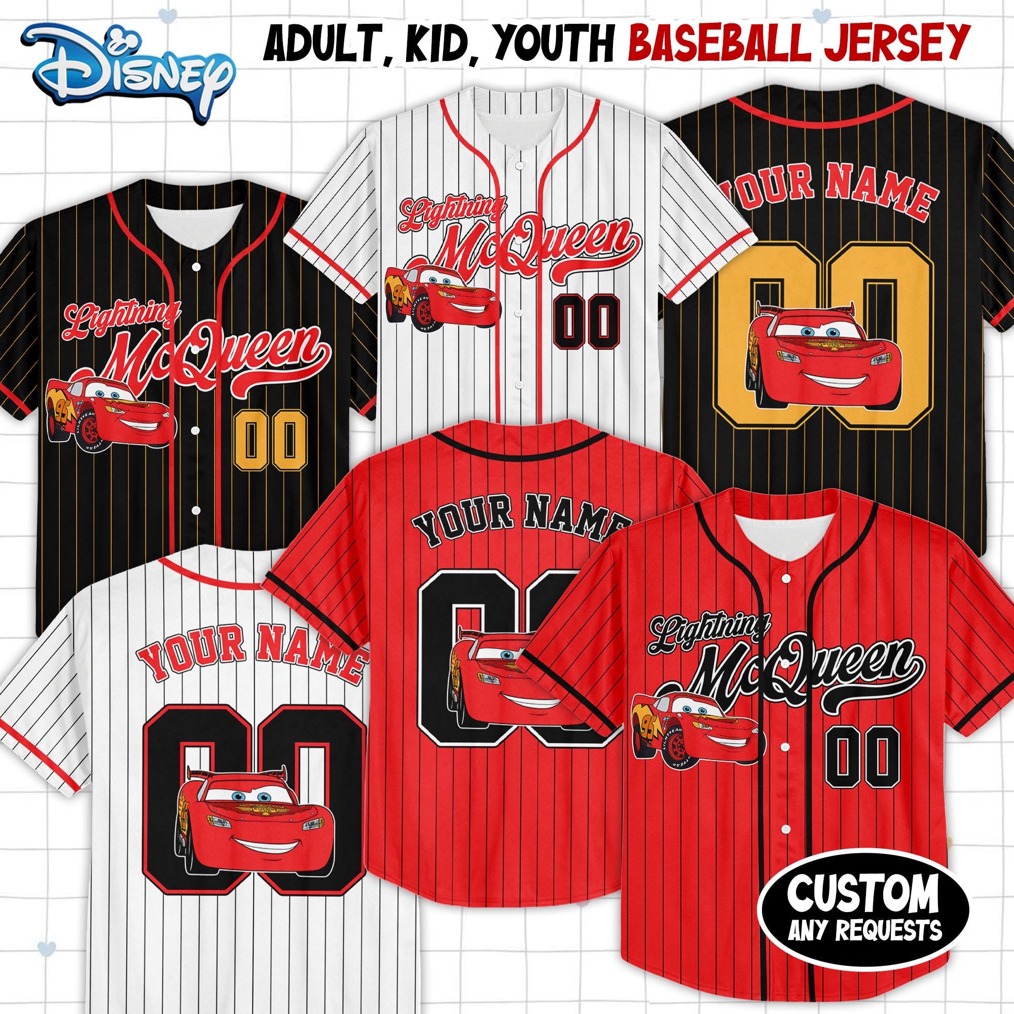 Custom Lightning McQueen Baseball Jersey, Custom Disney Cars Baseball Shirt, Matching Disney Trip Outfit, Disneyland Birthday Gift