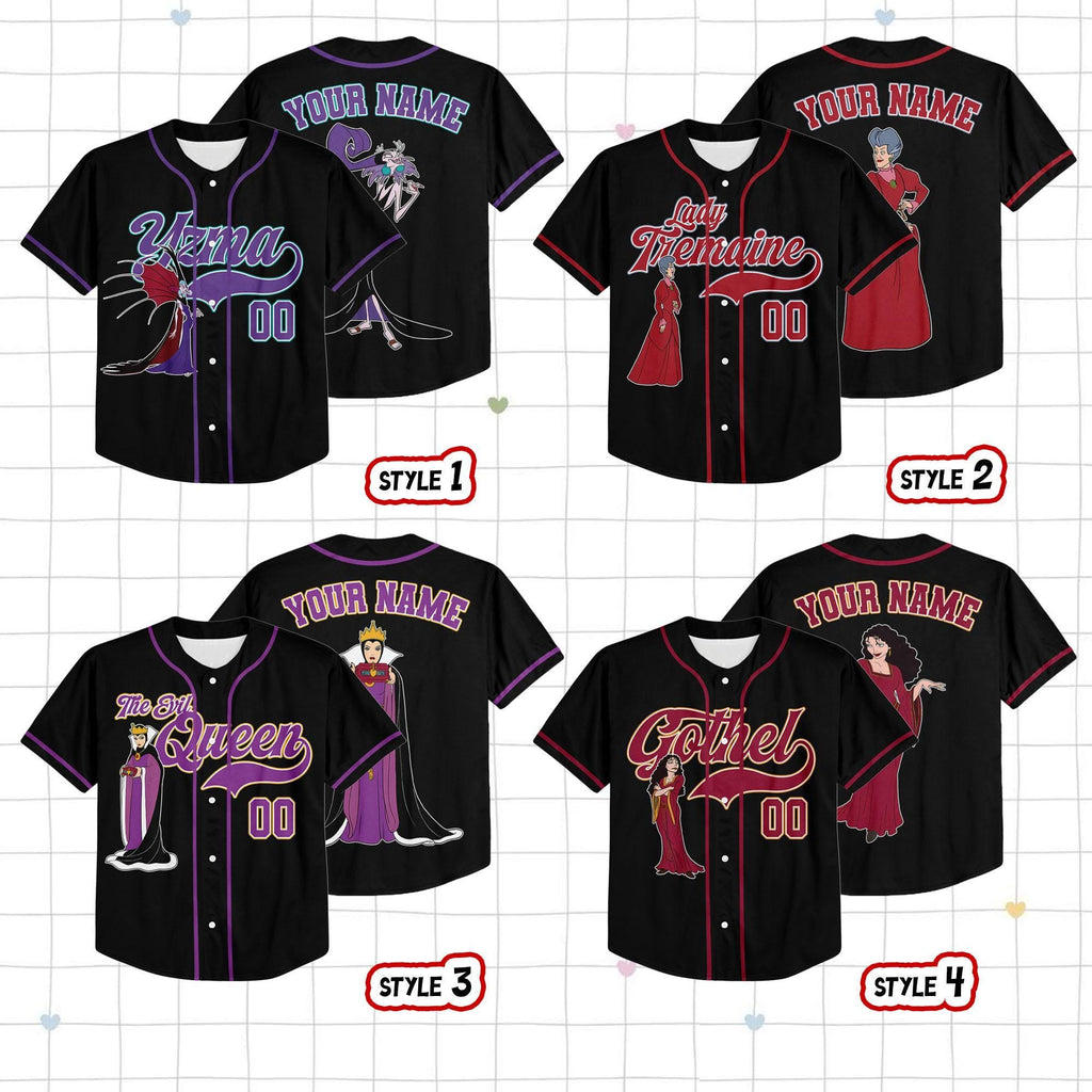 Custom Disney Villains Halloween Collection Baseball, Personalized Maleficent Evil Queen Ursula Cruella Baseball Jersey for Halloween Family