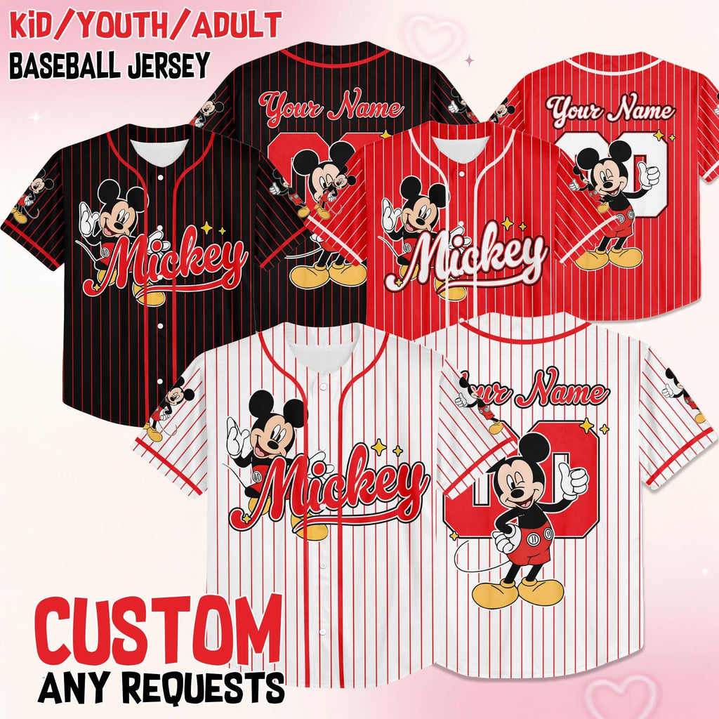 Custom Disney Mickey Mouse Collection Baseball Jersey, Disney Mickey Mouse Jersey, Disneyland Baseball Team Matching Outfit, Birthday Gift