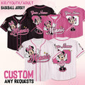 Custom Disney Minnie Mouse Collection Baseball Jersey, Disney Minnie Mouse Jersey, Disneyland Baseball Team Matching Outfit, Birthday Gift